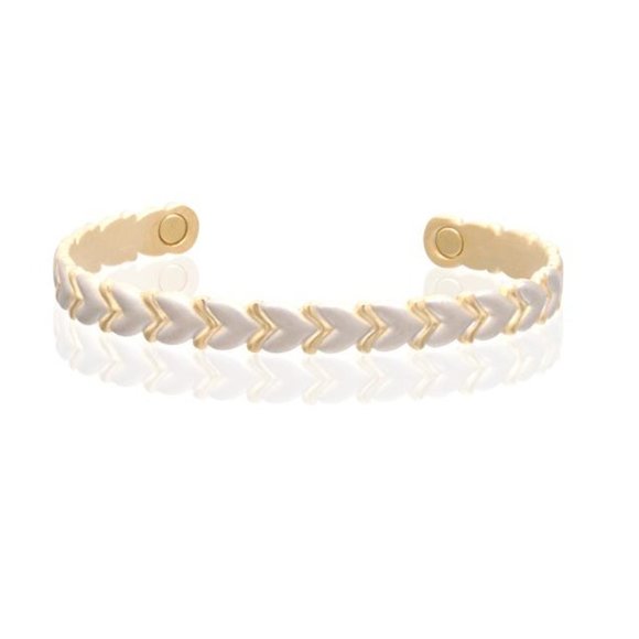 Pretty Heart Link Two Tone Magnetic Bracelet Arthritis Pain Therapy Cuff Bangle - Picture 1 of 1